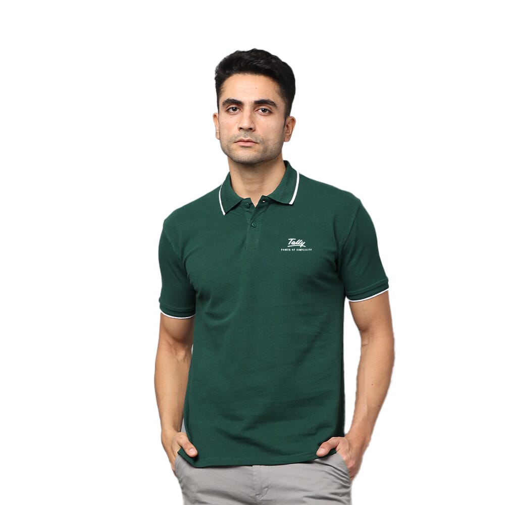 Greys & Blues Pima Polo T-Shirt - Green With White Tipping
